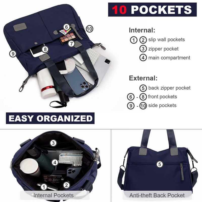 YouNuo Women's Casual Water-resistant Nylon Handbag Portable Lightweight Top Handle Totes Shoulder Bags,Blue,Large - Image 5